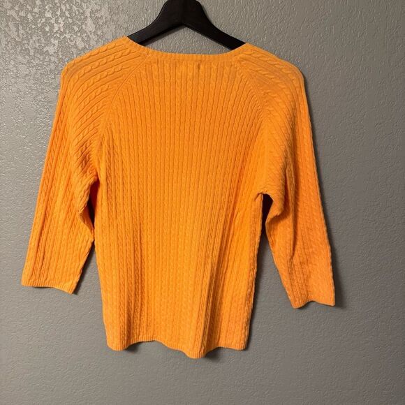 L.L. Bean Orange 3/4 Sleeve Cotton Sweater Size Medium - Picture 2 of 3